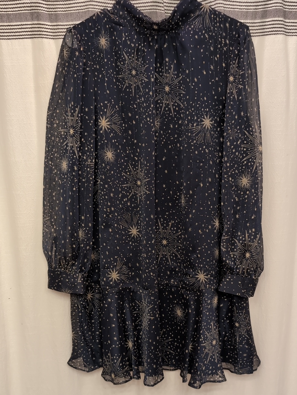 LOFT Navy Starburst Ruffle-Hem Dress
